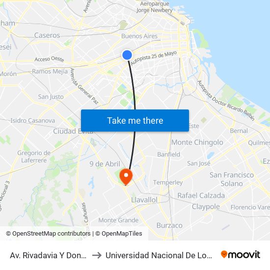 Av. Rivadavia Y Donato Álvarez to Universidad Nacional De Lomas De Zamora map