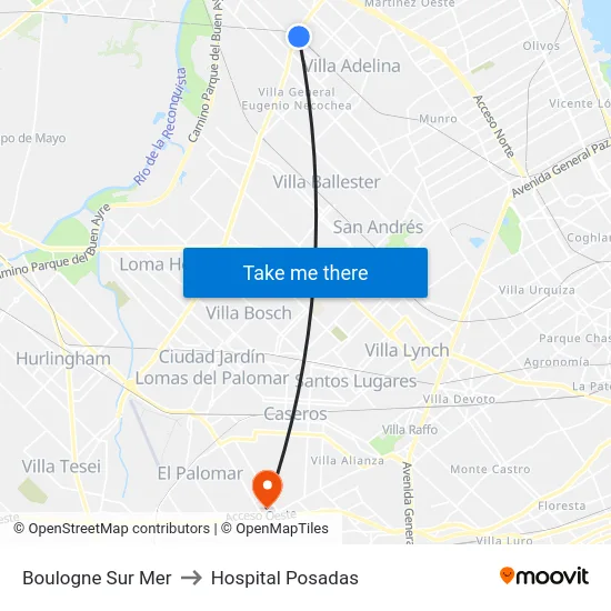Boulogne Sur Mer to Hospital Posadas map