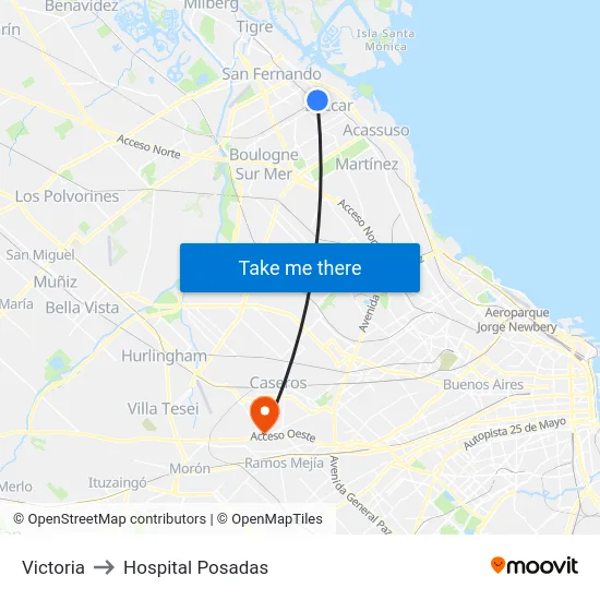 Victoria to Hospital Posadas map