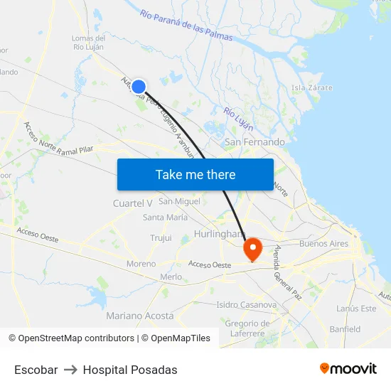 Escobar to Hospital Posadas map