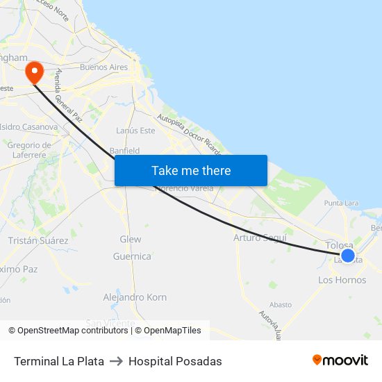 Terminal La Plata to Hospital Posadas map