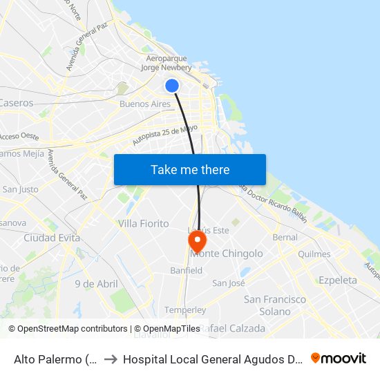 Alto Palermo (92 - 128) to Hospital Local General Agudos Doctor Arturo Melo map