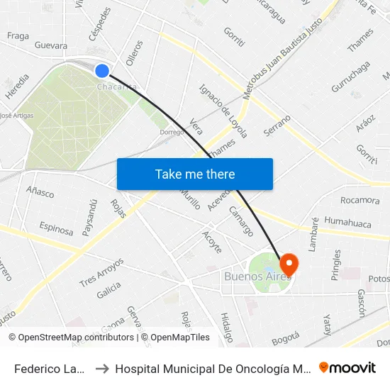 Federico Lacroze to Hospital Municipal De Oncología Marie Curie map