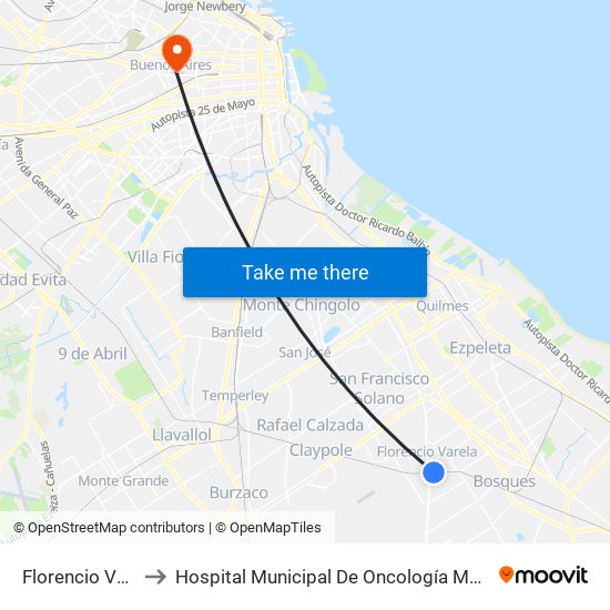 Florencio Varela to Hospital Municipal De Oncología Marie Curie map