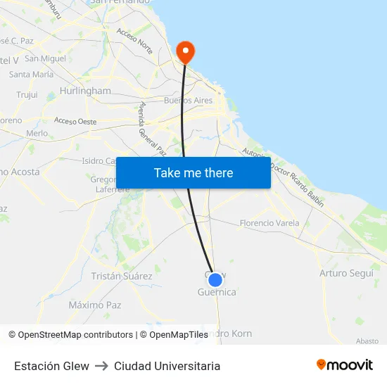 Estación Glew to Ciudad Universitaria map