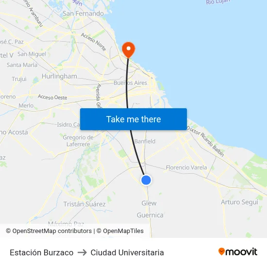 Estación Burzaco to Ciudad Universitaria map