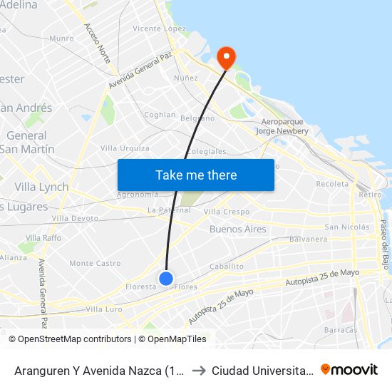 Aranguren Y Avenida Nazca (172) to Ciudad Universitaria map