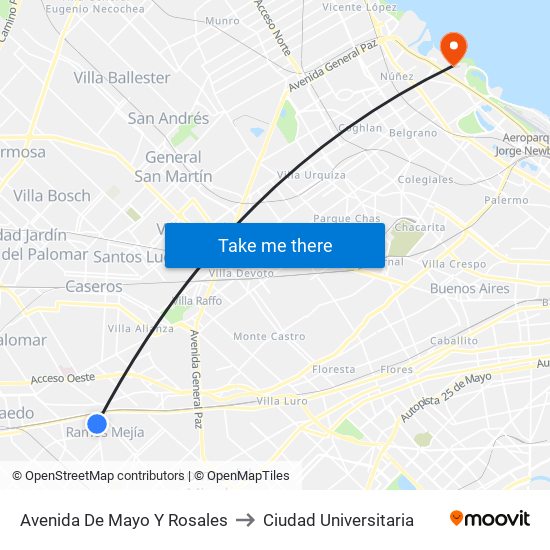 Avenida De Mayo Y Rosales to Ciudad Universitaria map