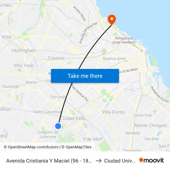 Avenida Cristianía Y Maciel (96 - 180 - 242 - 624 - 630) to Ciudad Universitaria map