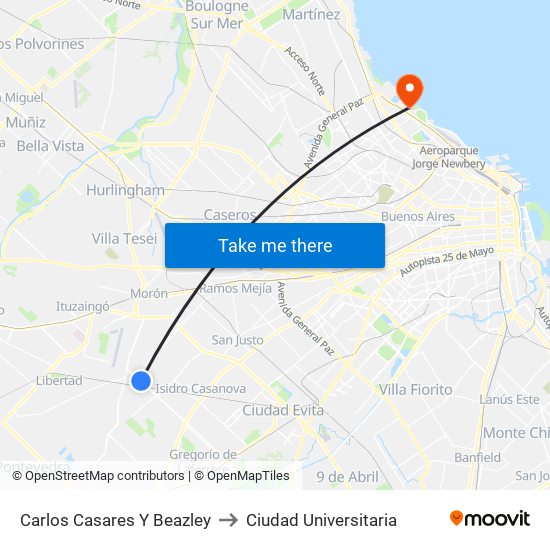 Carlos Casares Y Beazley to Ciudad Universitaria map