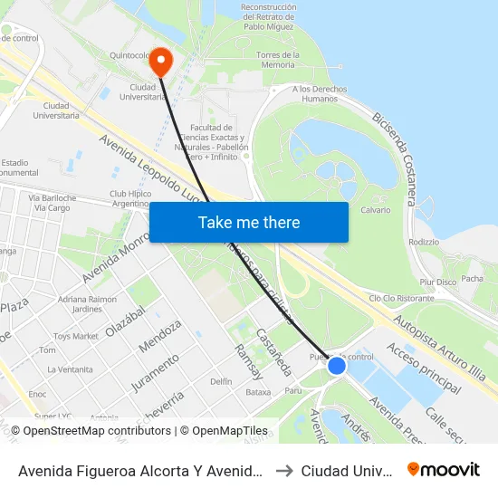 Avenida Figueroa Alcorta Y Avenida La Pampa (34) to Ciudad Universitaria map