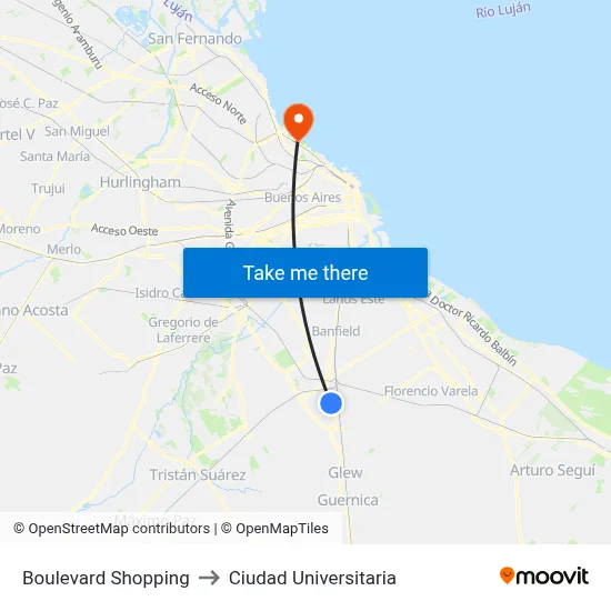 Boulevard Shopping to Ciudad Universitaria map