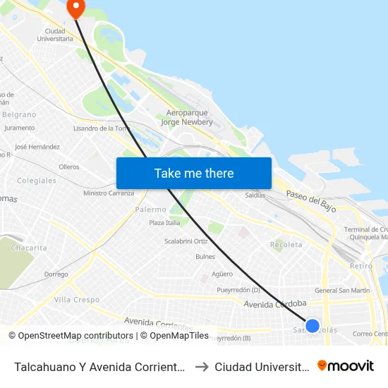 Talcahuano Y Avenida Corrientes (8) to Ciudad Universitaria map