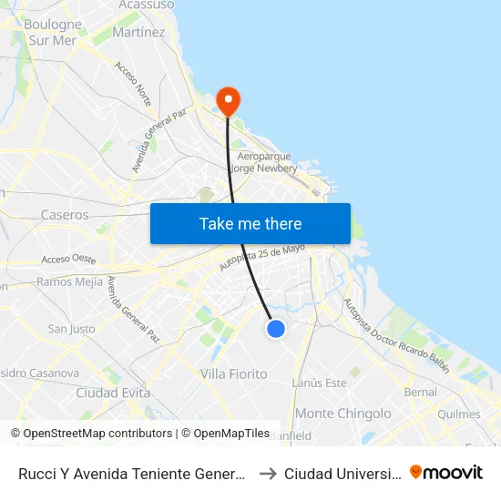 Rucci Y Avenida Teniente General Perón to Ciudad Universitaria map