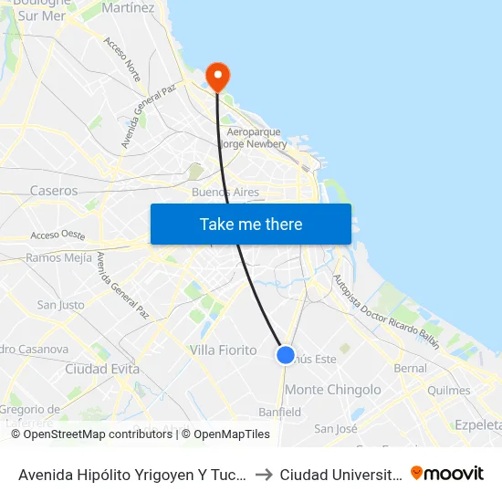Avenida Hipólito Yrigoyen Y Tucumán to Ciudad Universitaria map