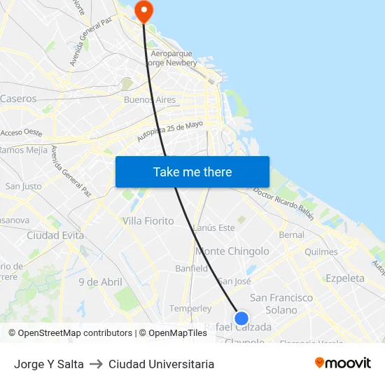 Jorge Y Salta to Ciudad Universitaria map