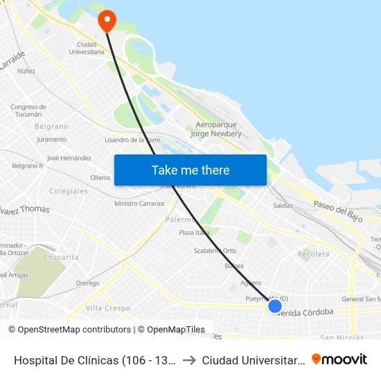 Hospital De Clínicas (106 - 132) to Ciudad Universitaria map