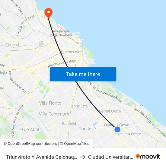 Triunvirato Y Avenida Calchaquí to Ciudad Universitaria map