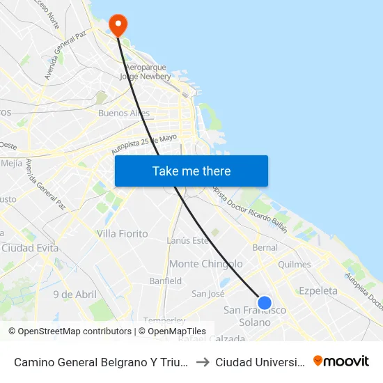 Camino General Belgrano Y Triunvirato to Ciudad Universitaria map