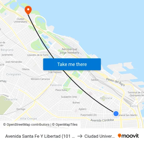 Avenida Santa Fe Y Libertad (101 - 108 - 152) to Ciudad Universitaria map
