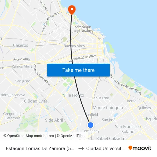 Estación Lomas De Zamora (562 C) to Ciudad Universitaria map