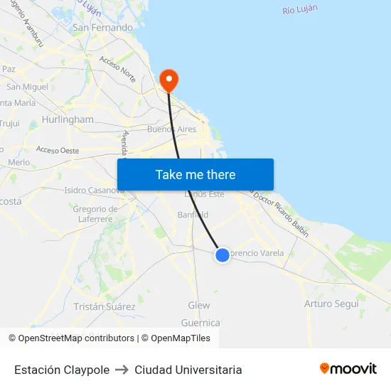 Estación Claypole to Ciudad Universitaria map