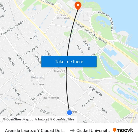 Avenida Lacroze Y Ciudad De La Paz to Ciudad Universitaria map