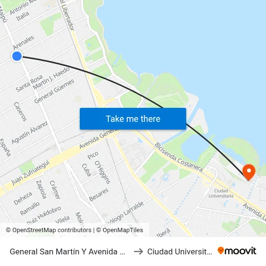 General San Martín Y Avenida Maipú to Ciudad Universitaria map