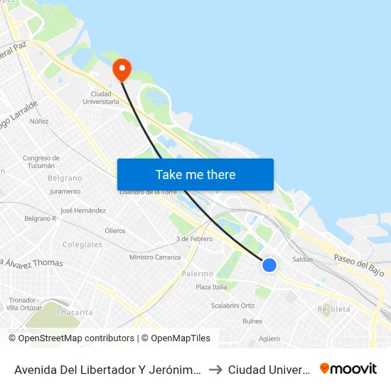 Avenida Del Libertador Y Jerónimo Salguero to Ciudad Universitaria map