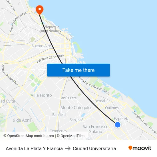 Avenida La Plata Y Francia to Ciudad Universitaria map