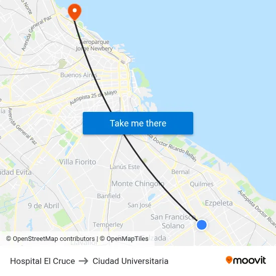 Hospital El Cruce to Ciudad Universitaria map