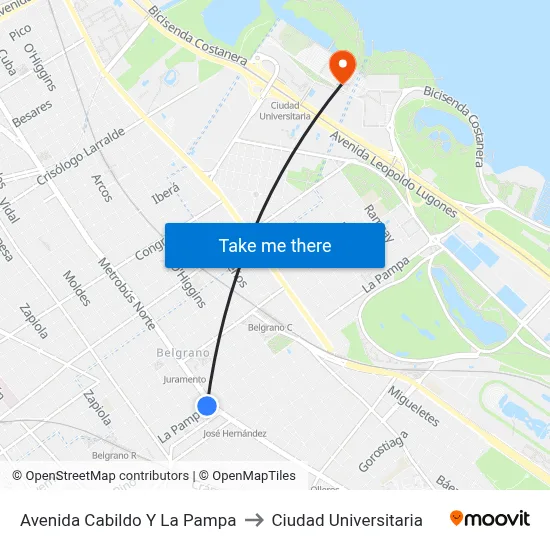 Avenida Cabildo Y La Pampa to Ciudad Universitaria map