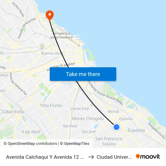 Avenida Calchaquí Y Avenida 12 De Octubre to Ciudad Universitaria map