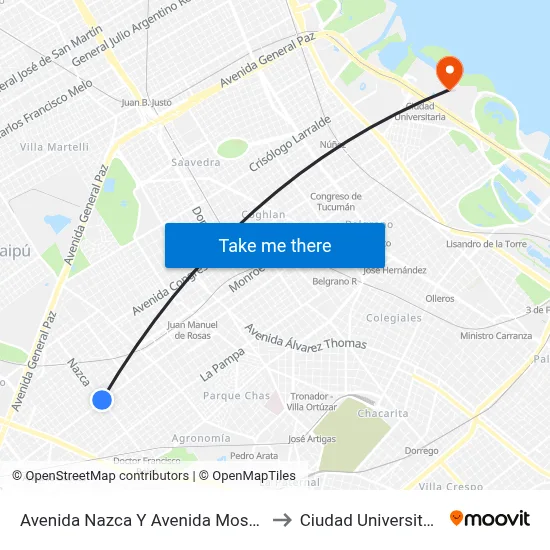 Avenida Nazca Y Avenida Mosconi to Ciudad Universitaria map