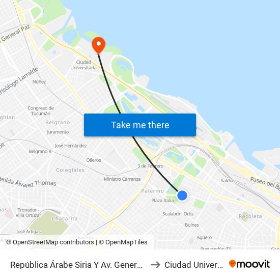 República Árabe Siria Y Av. General Las Heras to Ciudad Universitaria map
