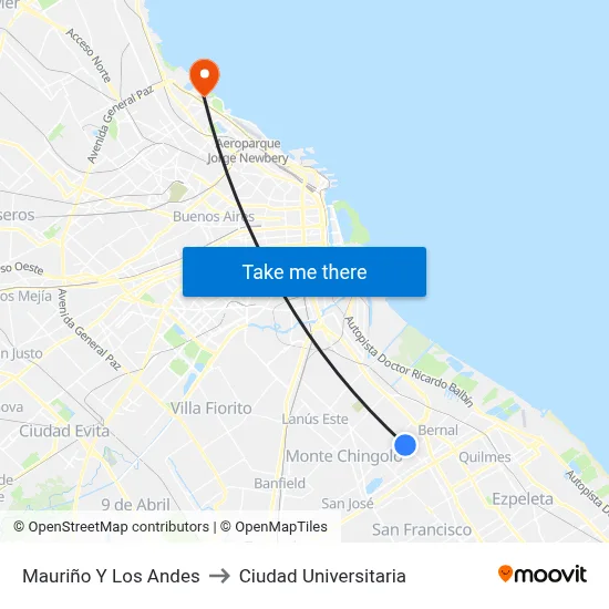 Mauriño Y Los Andes to Ciudad Universitaria map