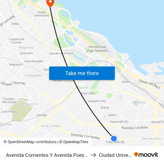 Avenida Corrientes Y Avenida Pueyrredón (24 - 26) to Ciudad Universitaria map