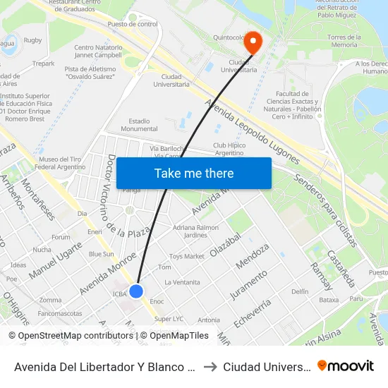 Avenida Del Libertador Y Blanco Encalada to Ciudad Universitaria map