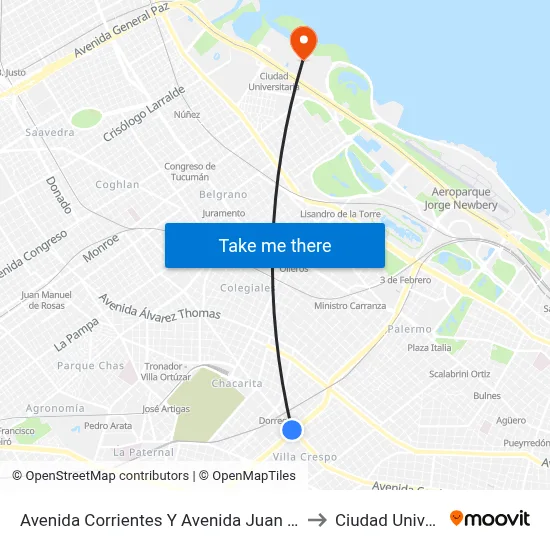 Avenida Corrientes Y Avenida Juan B. Justo (19 - 71) to Ciudad Universitaria map