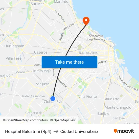 Hospital Balestrini (Rp4) to Ciudad Universitaria map