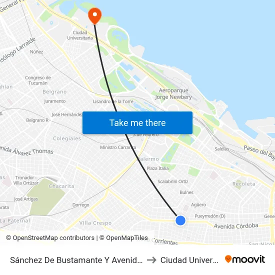 Sánchez De Bustamante Y Avenida Córdoba to Ciudad Universitaria map