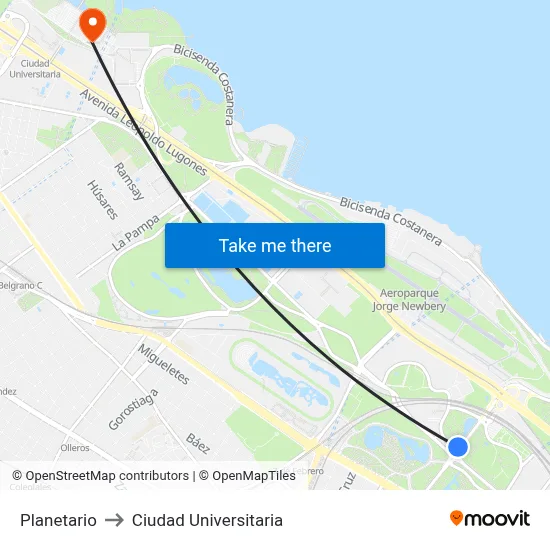 Planetario to Ciudad Universitaria map