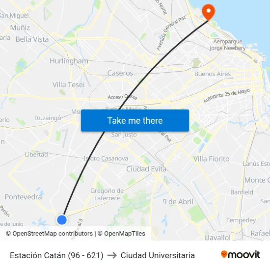 Estación Catán (96 - 621) to Ciudad Universitaria map