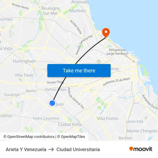 Arieta Y Venezuela to Ciudad Universitaria map