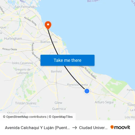 Avenida Calchaquí Y Luján (Puente Bosques) to Ciudad Universitaria map