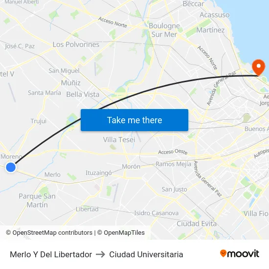 Merlo Y Del Libertador to Ciudad Universitaria map