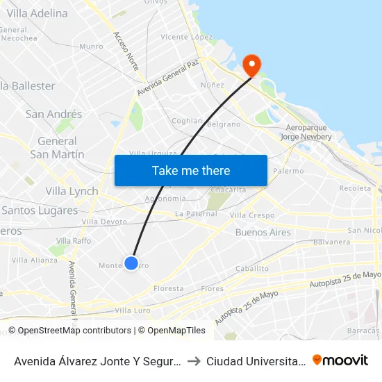 Avenida Álvarez Jonte Y Segurola to Ciudad Universitaria map