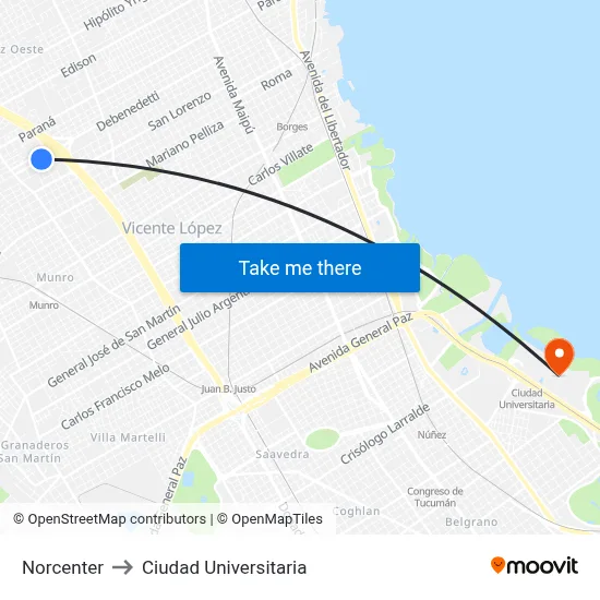 Norcenter to Ciudad Universitaria map