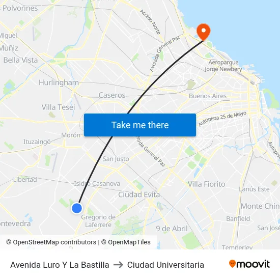 Avenida Luro Y La Bastilla to Ciudad Universitaria map