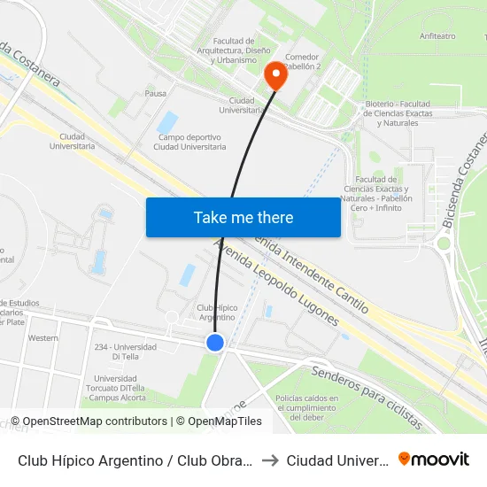Club Hípico Argentino / Club Obras Sanitarias to Ciudad Universitaria map